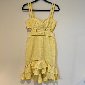 NWT Jonathan Simkhai Seersucker Gingham Yellow Cut Out Mini Dress Size 6